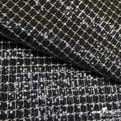 Ткань костюмная с пайетками, 100%полиэстр, 460+/-10 гр/м2, 150см #309 - цв. чёрный - купить в Новокуйбышевске. Цена 1 203.93 руб.