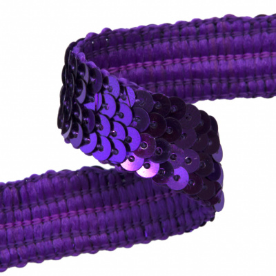 Тесьма с пайетками 12, шир. 20 мм/уп. 25+/-1 м, цвет фиолет - купить в Новокуйбышевске. Цена: 778.19 руб.