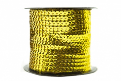 Пайетки "ОмТекс" на нитях, SILVER-BASE, 6 мм С / упак.73+/-1м, цв. А-1 - т.золото - купить в Новокуйбышевске. Цена: 468.37 руб.