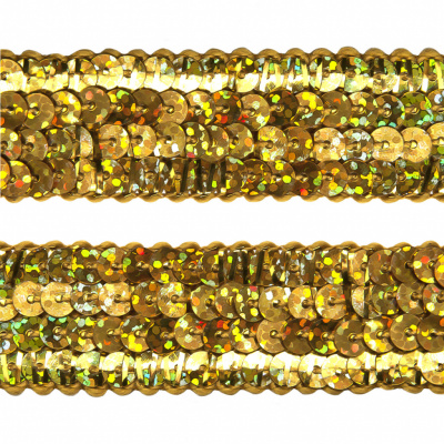 Тесьма с пайетками D16, шир. 20 мм/уп. 25+/-1 м, цвет золото - купить в Новокуйбышевске. Цена: 778.19 руб.
