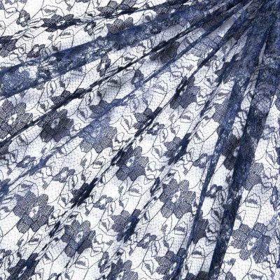 Кружевное полотно гипюр 10102, шир.150 см, цвет т.синий/dark blue - купить в Новокуйбышевске. Цена 177.14 руб.